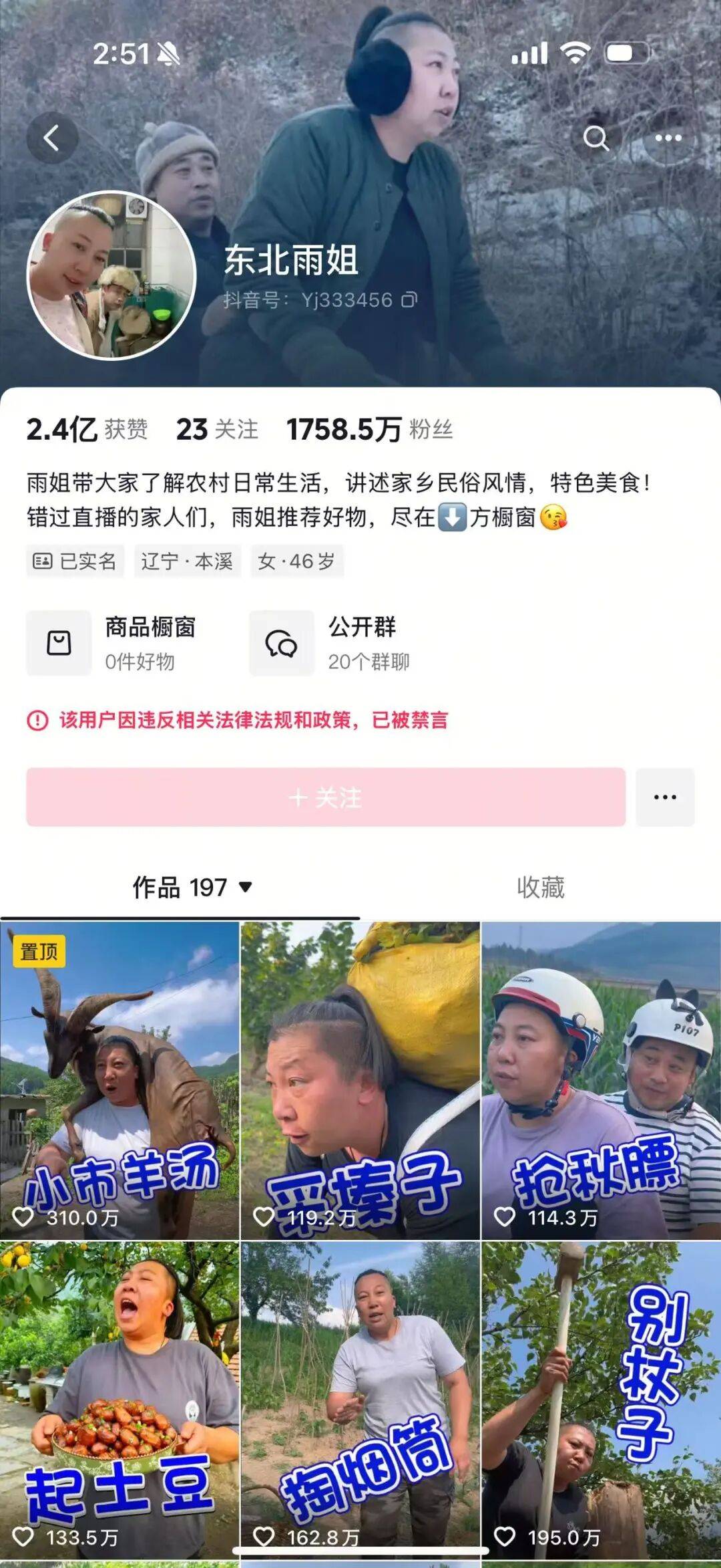 “東北雨姐”帶貨紅薯粉廠商被強(qiáng)制執(zhí)行671萬元，其賬號或?qū)⒂?0月解封
